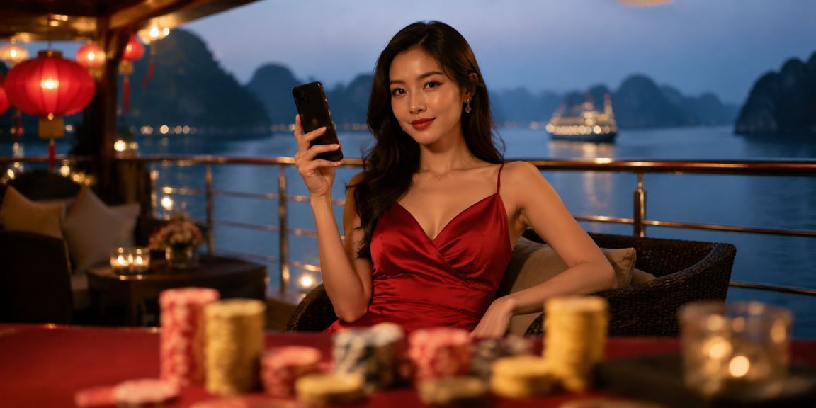 Người dùng xem tỷ lệ kèo bóng đá trên điện thoại tại vịnh Hạ Long