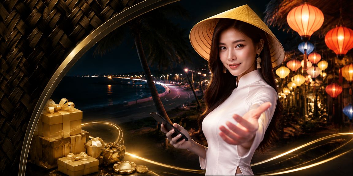 Người dùng tại Mũi Né đội nón lá đăng ký tài khoản cá cược trực tuyến dưới ánh nắng bên bờ biển