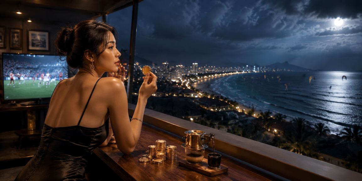 Người dùng tại Mũi Né xem thông tin cá cược thể thao và jackpot trực tuyến bên ly cà phê Việt Nam
